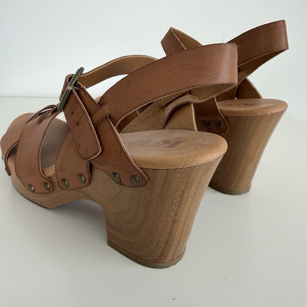 Korks Platform Sandals Womens 9 Brown Tan Wood Heel Strap Studs Boho Earthy‎ - Picture 6 of 9
